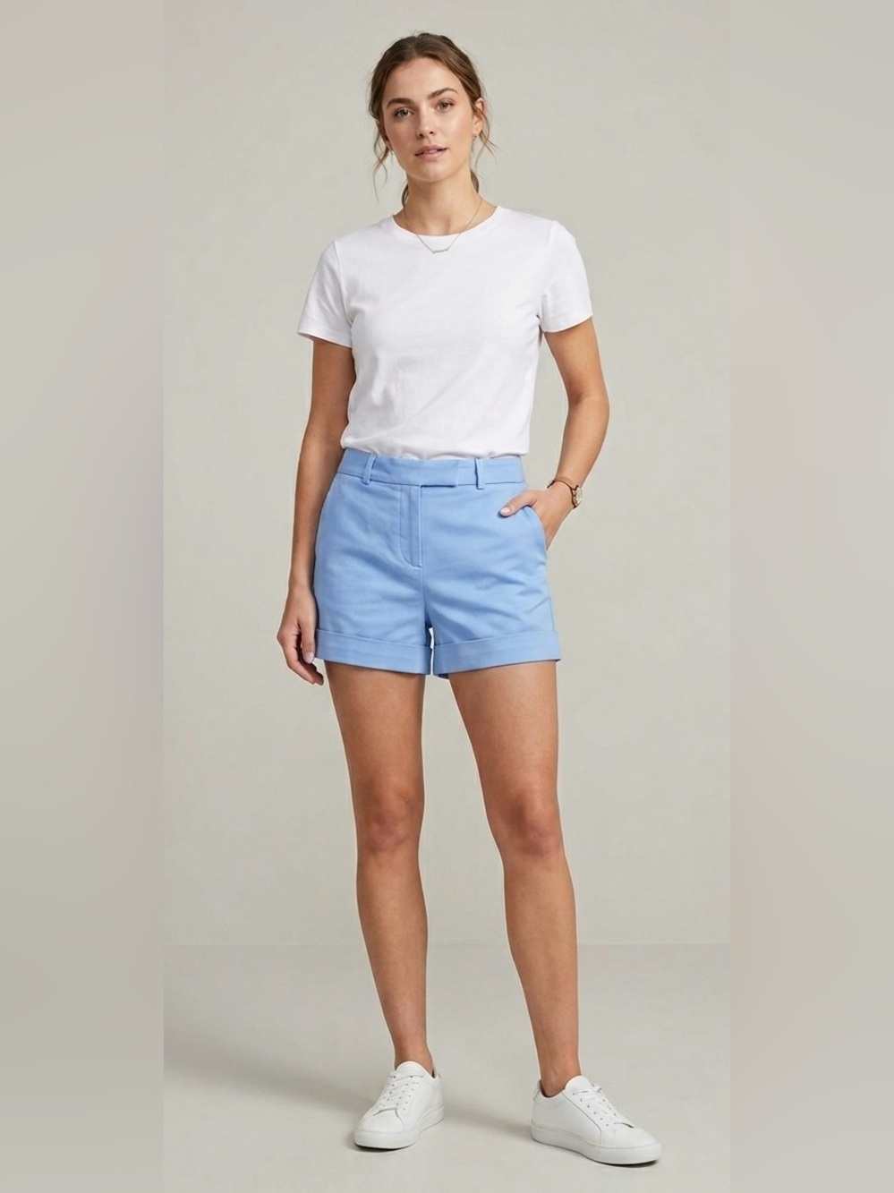 Flavio Castellani Light Blue Tailored Cuffed Shorts made in Italy size EU42 US 6